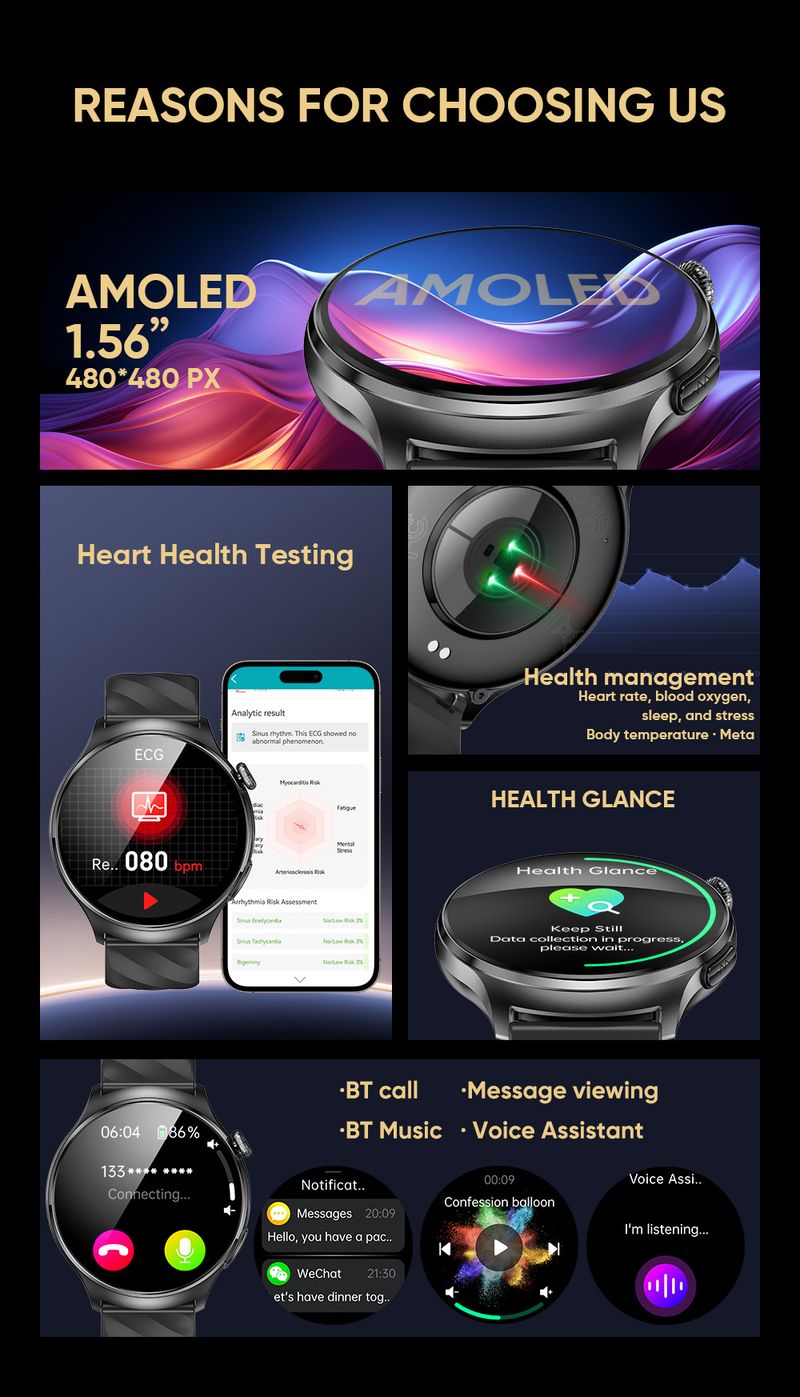 Unisex Smart Watch With Bluetooth Calling & Health Monitoring – 1.4" Touch Screen, Heart Rate/Blood Pressure Tracking, 7-Day Battery, IP68 Waterproof_voghion.com