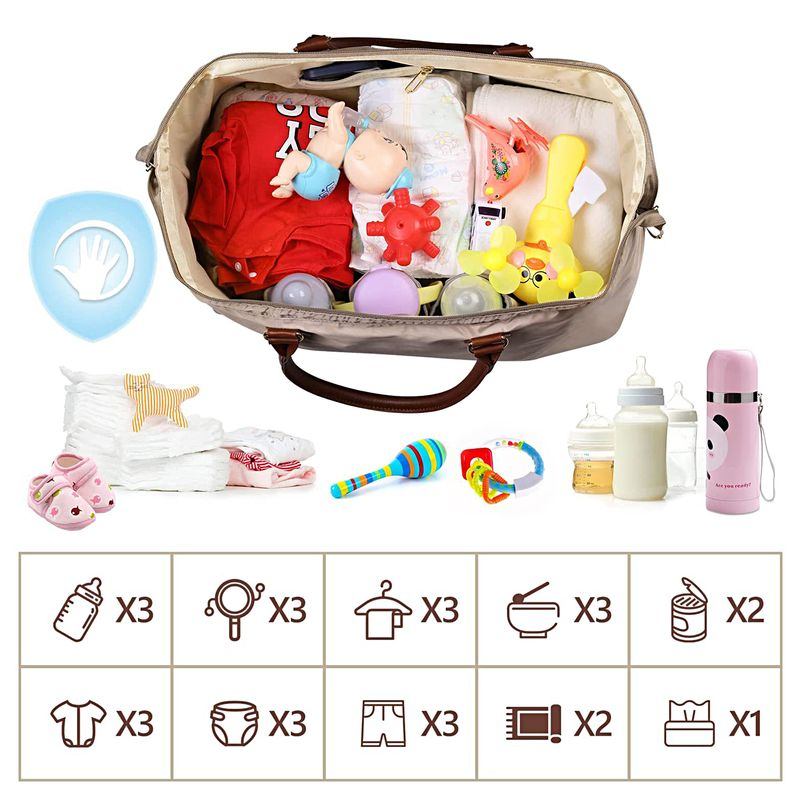 Lihao Pieluszka o dużej pojemności, haftowane litery, podwójny pasek z uchwytem, mama, szpitalna torba podróżna na zewnątrz - czarna_voghion.com