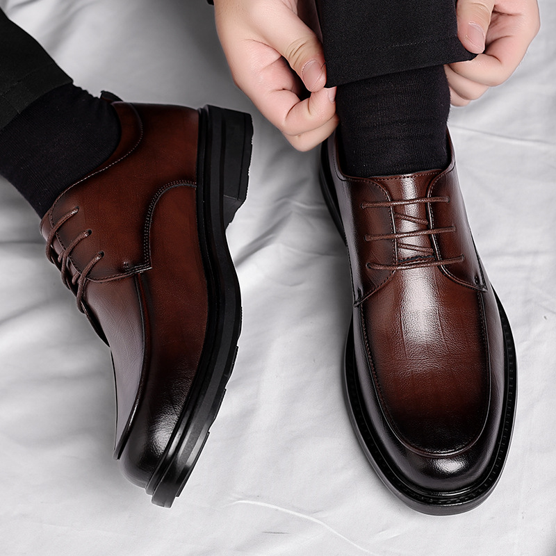 Leather Men' Four Eaon Buine Formal Wear Britih Caual Commuting Tyle Black Height Increaing Wedding Groom_voghion.com
