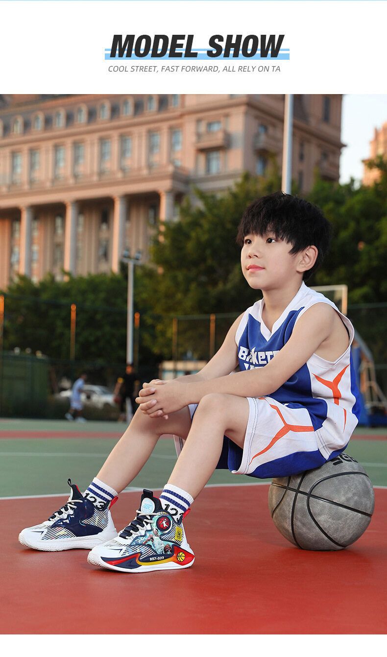 JUSTSL Dicke Sohle Rutschfeste Kinder Jungen Sport Turnschuhe 2023 Frühling High-Top Basketball Schuhe Größe 26-37_voghion.com