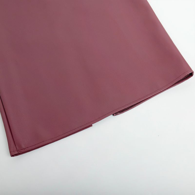 2024 Sonbahar Yeni Moda Deri Yüksek Kaliteli İnce PU Midi Etek Nefes Alabilen Elbise_voghion.com