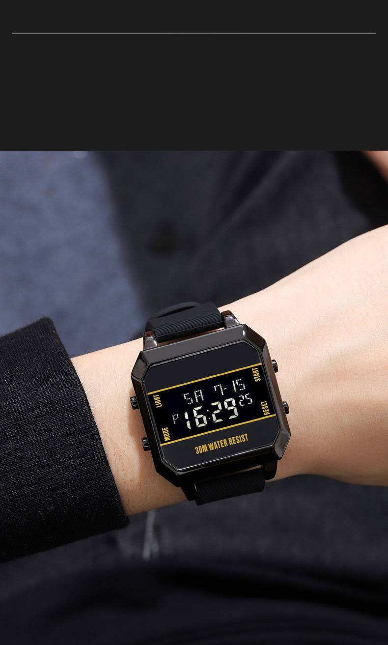 Square Men's Sport Digital Wrist Watch Big Numbers Dial Waterproof LED Electronic Watches with Alarm Date Stopwatch 12/24H_voghion.com