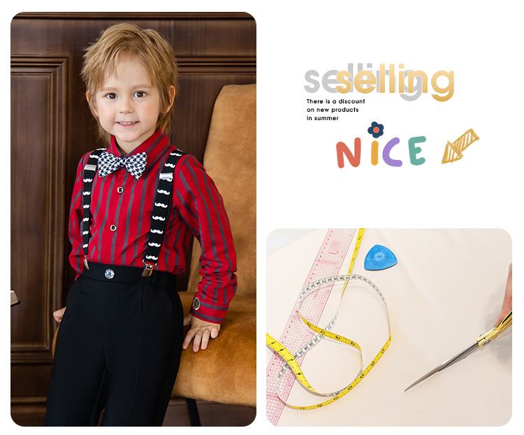 Kinderkleidung Kinderkleid für Jungen im Frühlings- und Herbststil im britischen Stil mit gestreiften langen Ärmeln, Overalls für Kinder, Klavierkleidung für Gastgeber_voghion.com