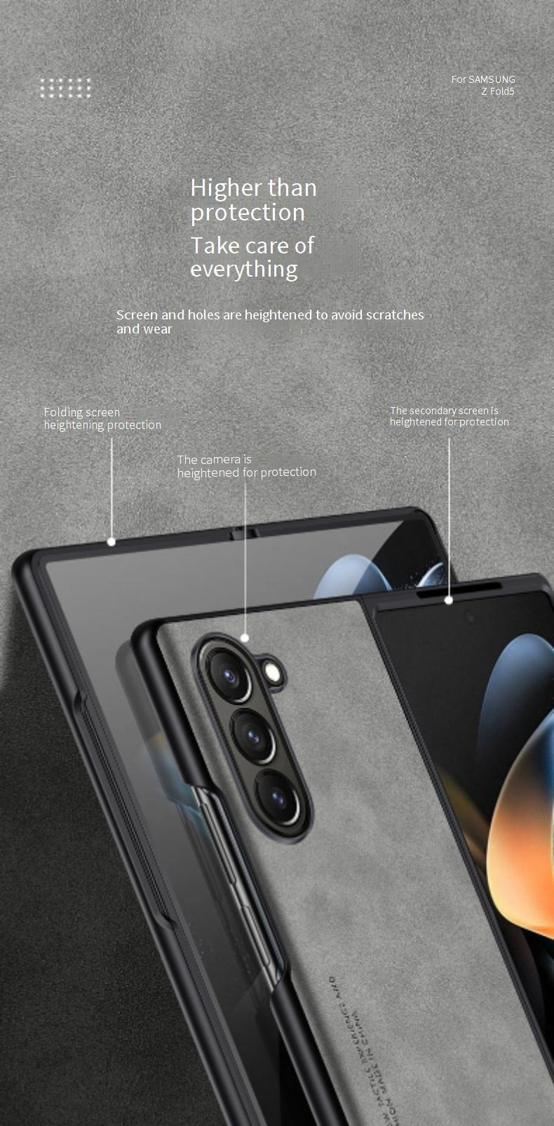 Phone Case & Covers Suitable For Samsung Z Flip6 Sheepskin Folding Screen Mobile Phone Case Fold4 Leather Grain Matte Flip3 Protective Cover W20_voghion.com