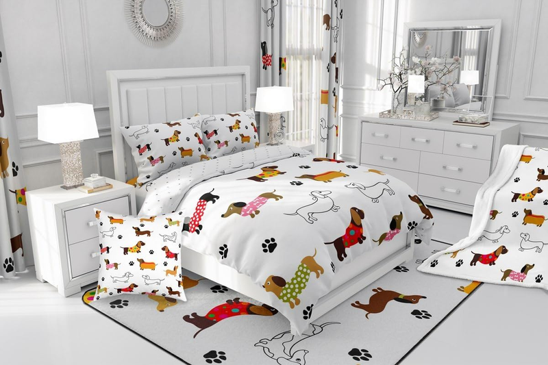 Cute Sausage Dog Duvet Cover Set Double Size For Kids Boys Girls Teens Dachshund Puppy Dog Bedding Set Cartoon Animals Comforter Cover With _voghion.com