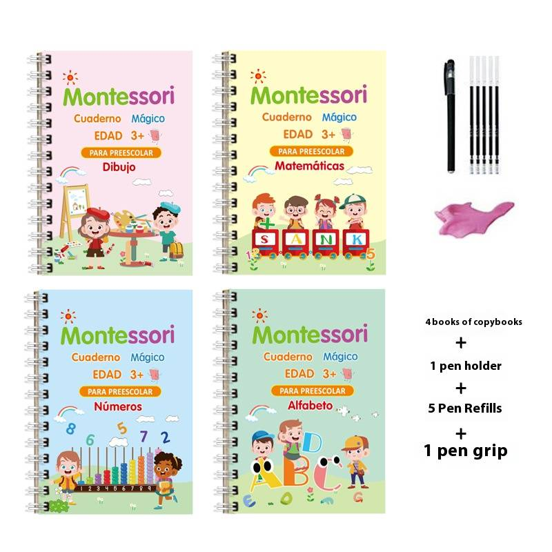 Spanish Alphabet Tracing Workbook Set For Kids – 4 Books With Groove Design + 1 Pen Holder & 10 Refills – Fun Handwriting Practice_voghion.com