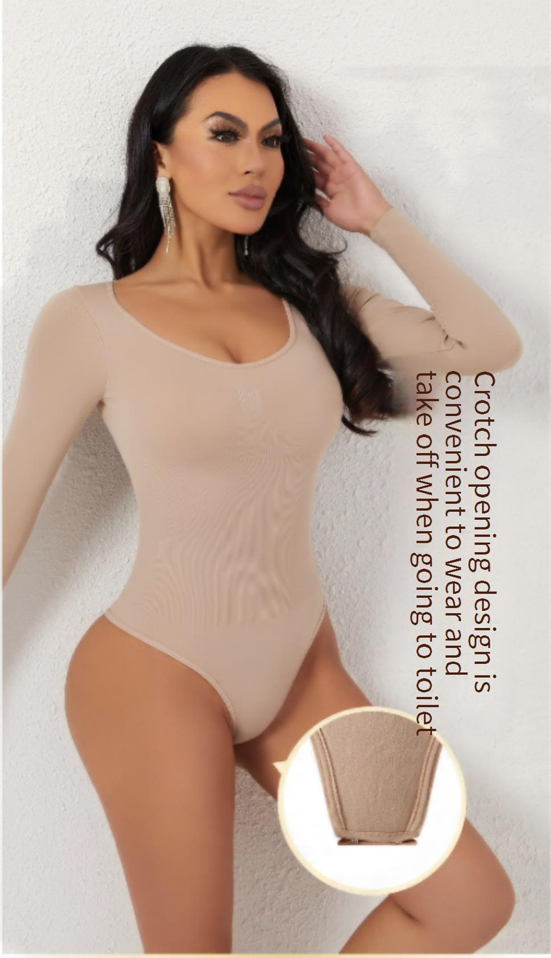 Seamless Shapewear Bodysuit For Women - Tummy Control Waist Trainer With Butt Lifting & Slimming Effect, Long Sleeve Slimming Underwear_voghion.com