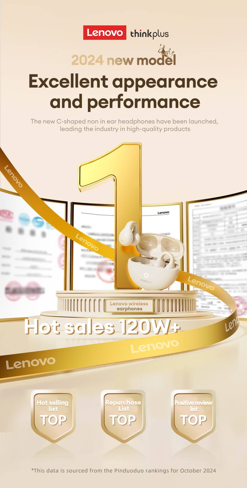 Fones de ouvido Bluetooth 5.4 Lenovo LP25 PRO com clipe de orelha, fone de ouvido esportivo sem fio, bateria de longa duração, redução de ruído, microfone HD para chamadas_voghion.com