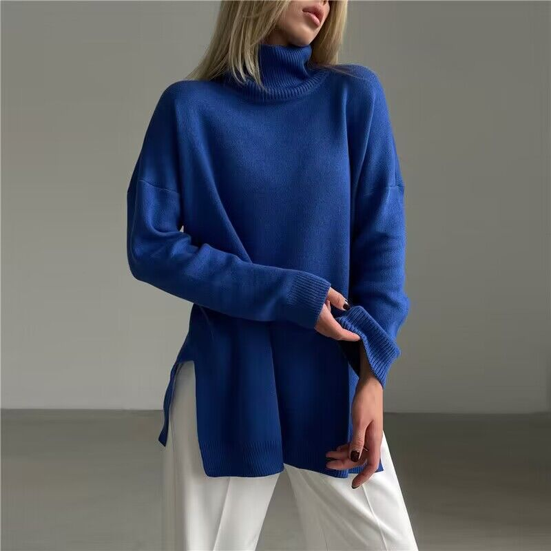 Oversize-Strickpullover mit hohem Kragen – Atmungsaktive Viskosemischung (S-L, 8 Erdtöne, Entspannte Eleganz für Arbeit und Wochenende)_voghion.com