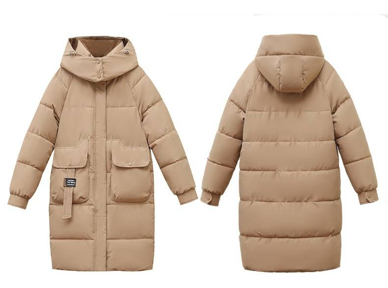 Women's Winter Long Puffer Coat With Hood, Oversized Fit, Thickened Down Alternative, Multiple Pockets, Knee-length Warm Jacket_voghion.com