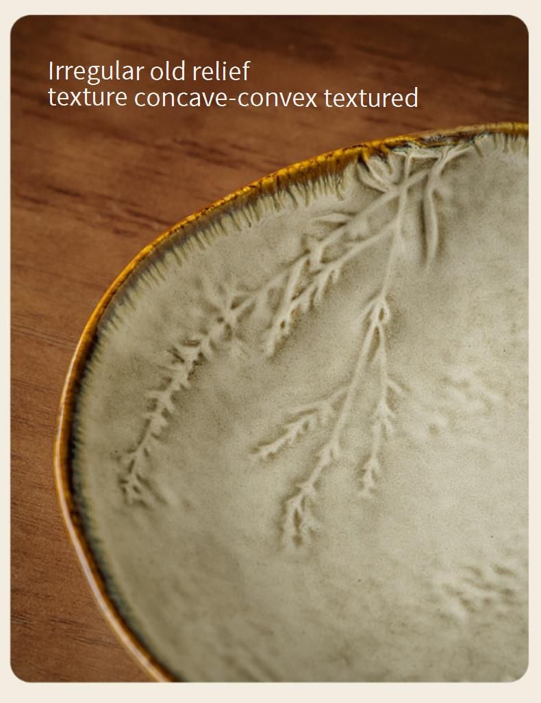 Assiette en céramique de luxe gaufrée de 20 cm – Plat à salade et à apéritif de forme irrégulière avec glaçure coulée au four, élégance rétro pour une cuisine raffinée_voghion.com