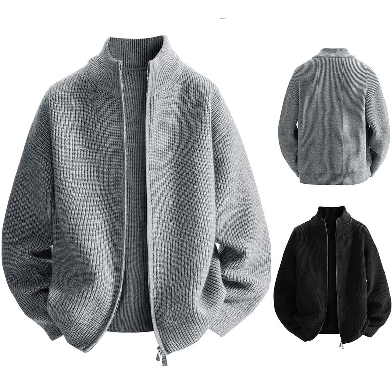Herren-Strickpullover mit Reißverschluss – Dehnbarer Cardigan mit Stehkragen (M-XXXL, Polyester, maschinenwaschbar)_voghion.com