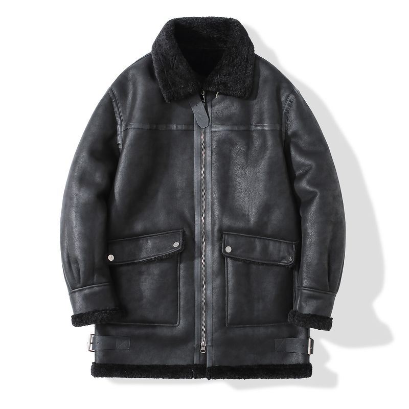 Mittellange Herrenjacke mit Revers aus Samt – Winter- & Herbstmodemantel, lockere Passform, stylischer Pelzkragen (Schwarz/Braun, M-XXL)_voghion.com