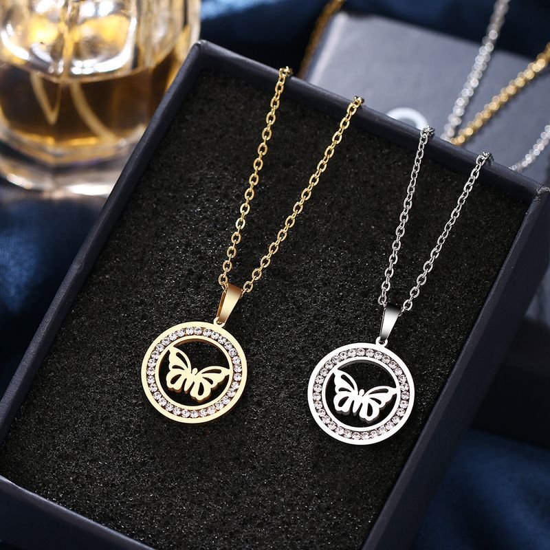 Hip Hop Jewelry Titanium Steel Dia Butterfly Necklace Simple Clay Rhie Pendant Clavicle Chain_voghion.com