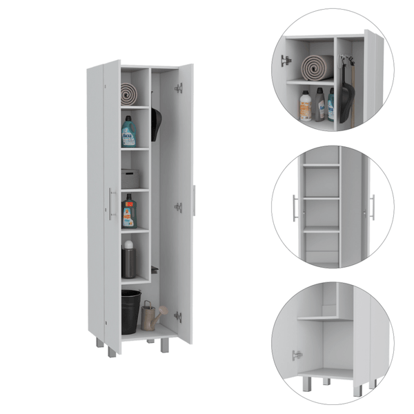 Hayne 9-Shelf 2-Door 2-piece Kitchen Set, Kitchen Island And Pantry White And Light Oak_voghion.com