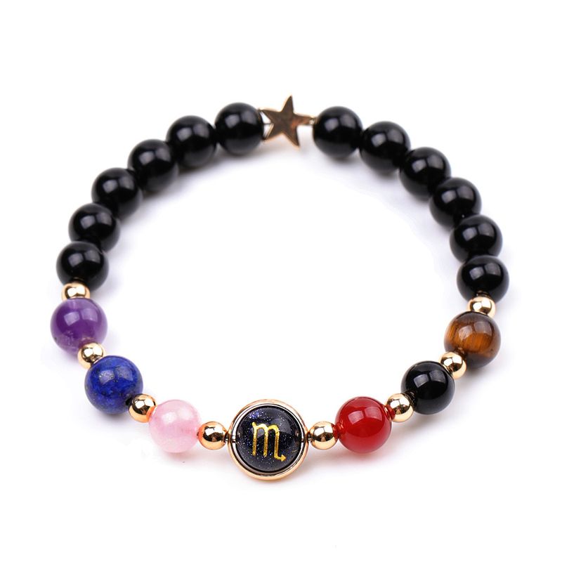 Bracelet personnalisé avec signe du zodiaque - Breloque constellation en feuille d'or avec pierres précieuses curatives, perles réglables en forme d'étoile et de planète_voghion.com