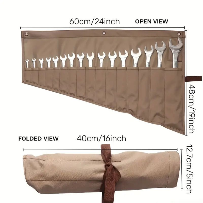 Versatile organizer arrotolabile per chiavi inglesi da 16 tasche: borsa portautensili impermeabile e resistente per un'efficienza in movimento_voghion.com