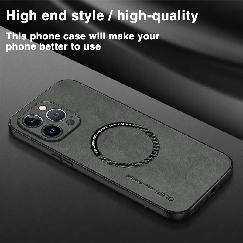 Per iPhone 15 14 13 12 Pro Max 11 Custodia magnetica in pelle di pecora con anello di ferro_voghion.com