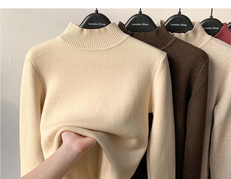 Maglione dolcevita in maglia con fodera in pile da donna - Pullover invernale morbido e caldo con strato interno in peluche, comodo design a collo alto per il freddo_voghion.com