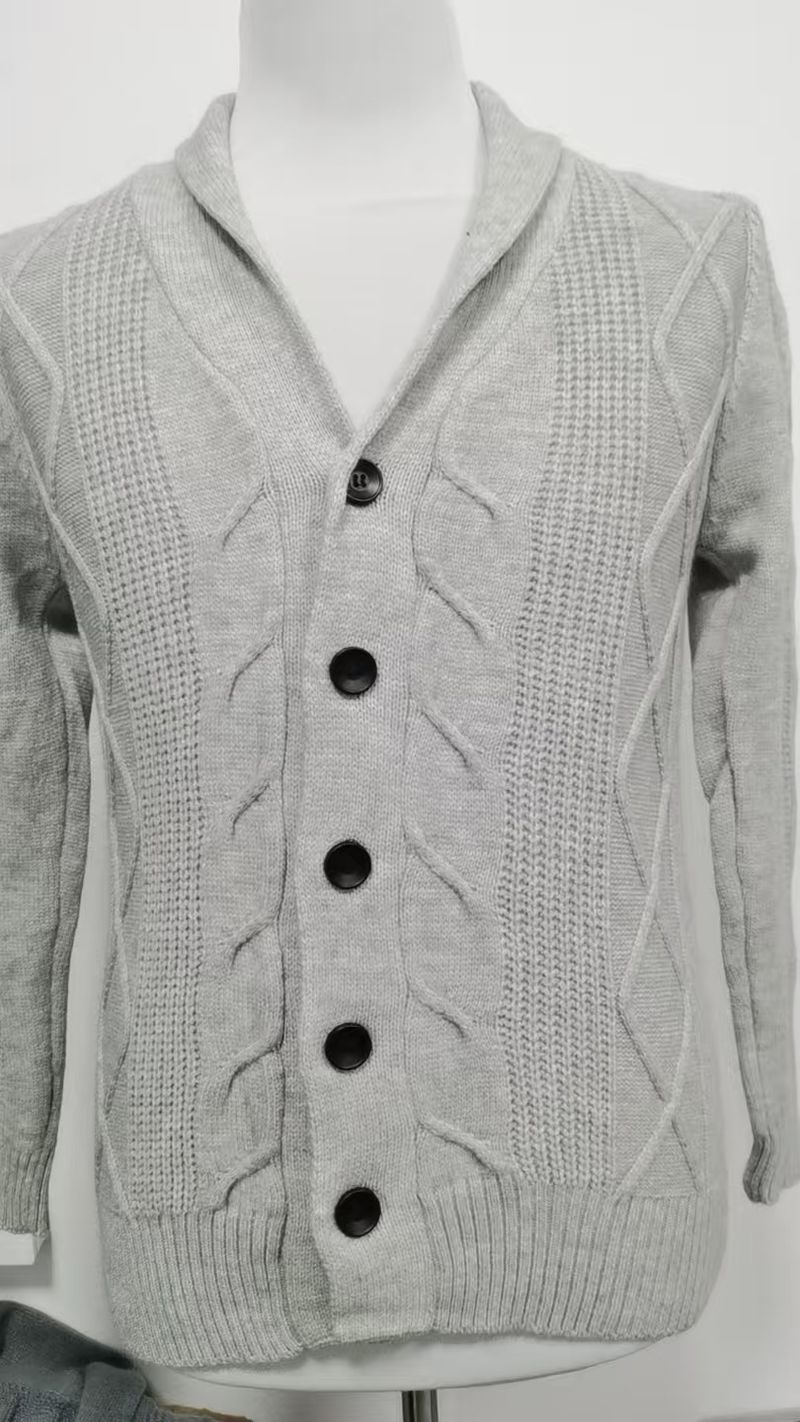 Heren Diamond Knit Cardigan Slim Fit Trui - Lange Mouw Omslagkraag Trui Voor Herfst/Winter - Acrylmix Warm Casual & Business Casual_voghion.com