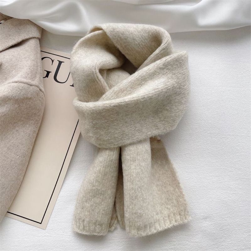 New Korean Version Versatile Knitted Scarf For Women Winter Atmosphere Solid Color Simple Soft Warm Lazy Style Small_voghion.com
