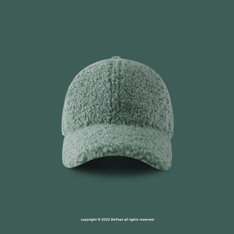 SixFeet Autumn/Winter Green Baseball Solid Color Simple Face Show Small Korean Edition Ins Plush Duck Tongue Hat_voghion.com
