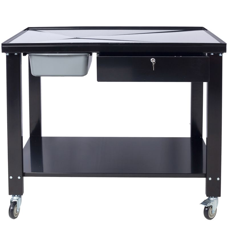 Transmission Teardown Work Station 1/2 Ton Capacity Sloping Drain Table Locking Drawer Removable Drain Basin Full-Width Lower Shelf Four 4-Inch Caster Wheels Black_voghion.com