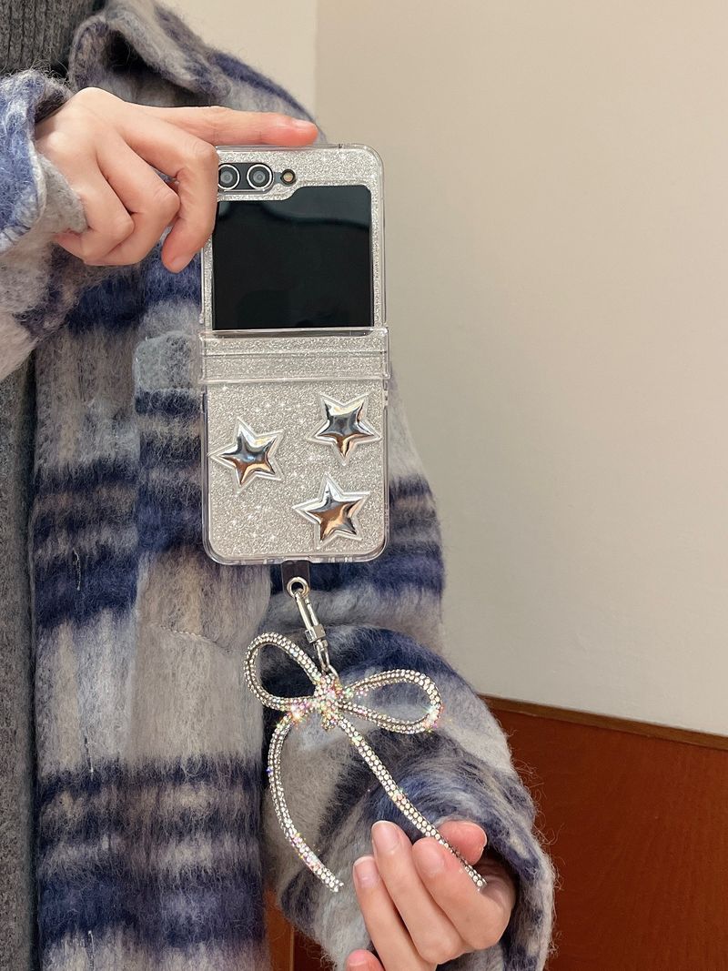 Silver glitter for Samsung zflip5 folding screen phone case Samsung Galaxy ZFLIP3/4 bow_voghion.com