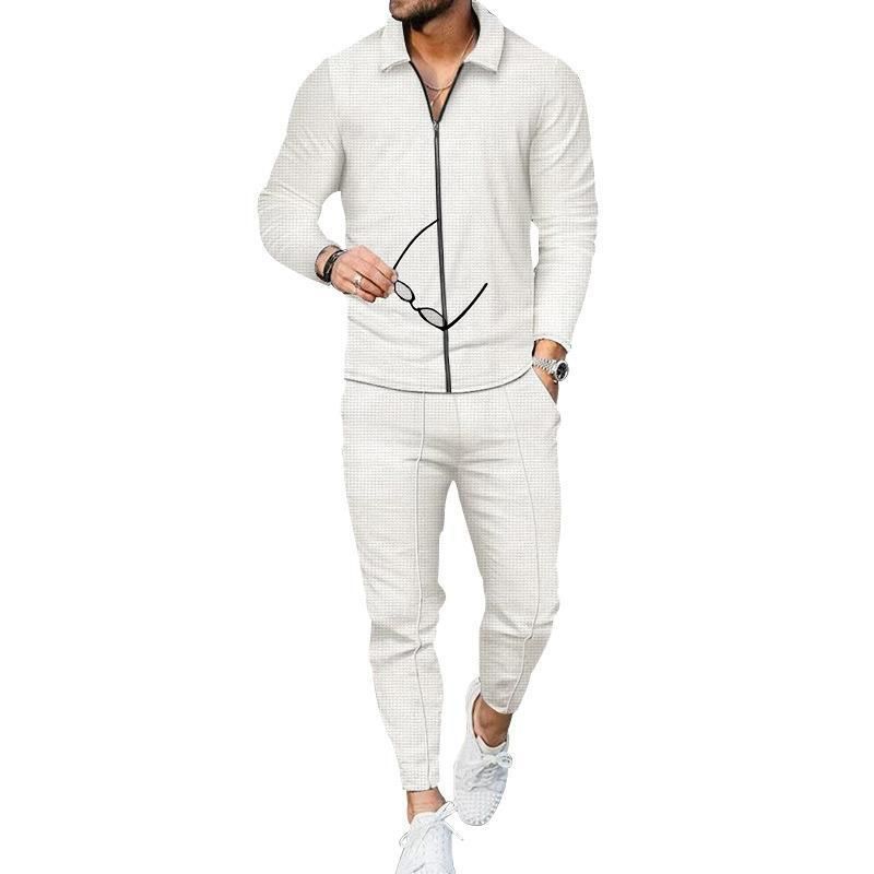 Outono e inverno novo terno casual, manga waffle calças compridas conjunto de duas peças, terno masculino_voghion.com