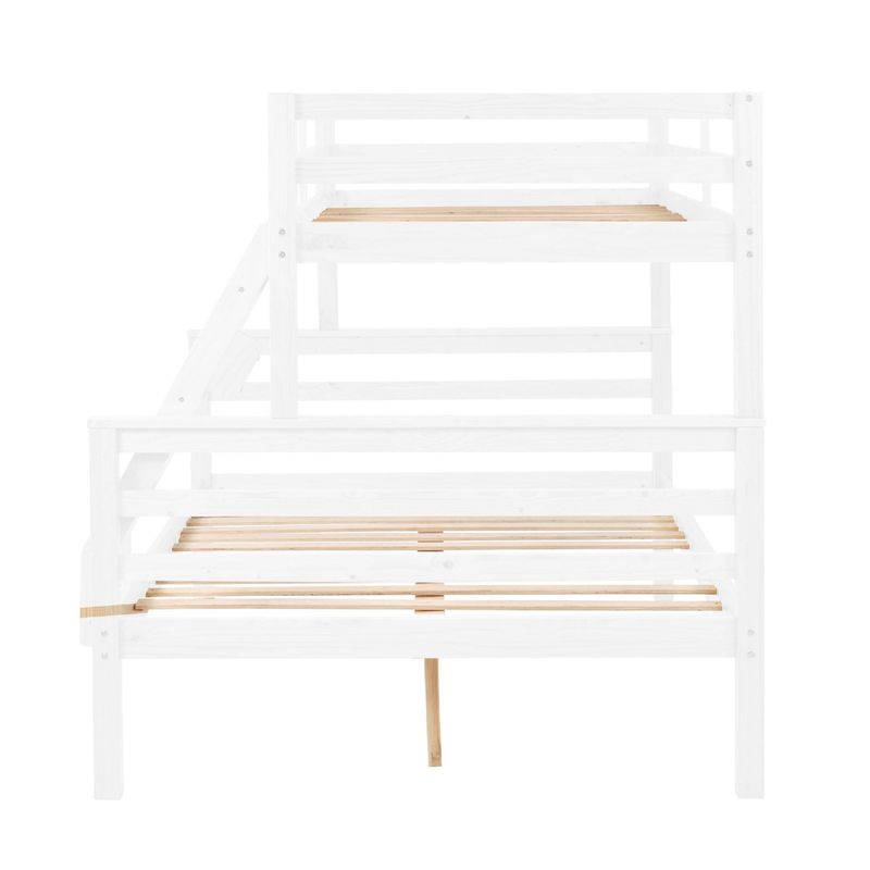 Twin Over Full Bunk Bed With Thick Posts,Wooden Bunk Bed With High Guardrail And Ladder For Kids, Teens, Dorm Rooms, And Guest Rooms,No Box Spring Needed,White_voghion.com