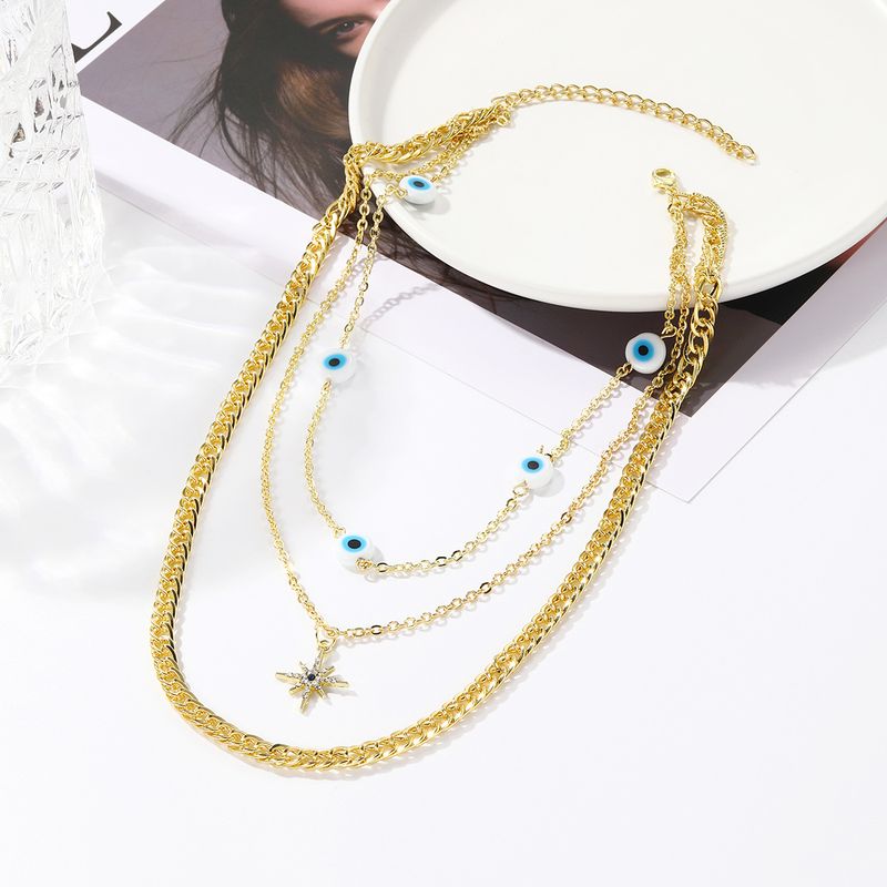 Schmuckset mit fünfzackigen Sternen, die auf einer mehrlagigen Halskette aus Zirkoniametall gestapelt sind, neuer Stil_voghion.com
