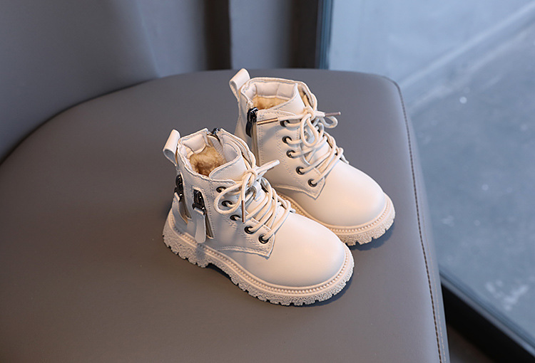 Scarpe per bambini Autunno e inverno Stivali Martin in velluto Scarpe piccole e calde in pelle Stivali corti grandi in cotone per ragazze_voghion.com