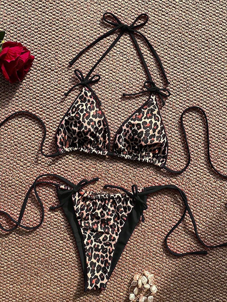 GraceChic 2025 Nouveau maillot de bain deux pièces à imprimé léopard européen et américain pour femmes, bikini de plage haut de gamme, cravate spa_voghion.com