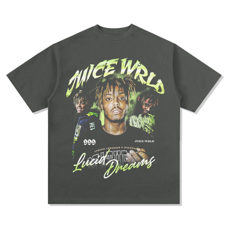T-shirt à manches courtes et longues, imprimé rap américain Juice Wrld, hip-hop street, délavé, tendance_voghion.com