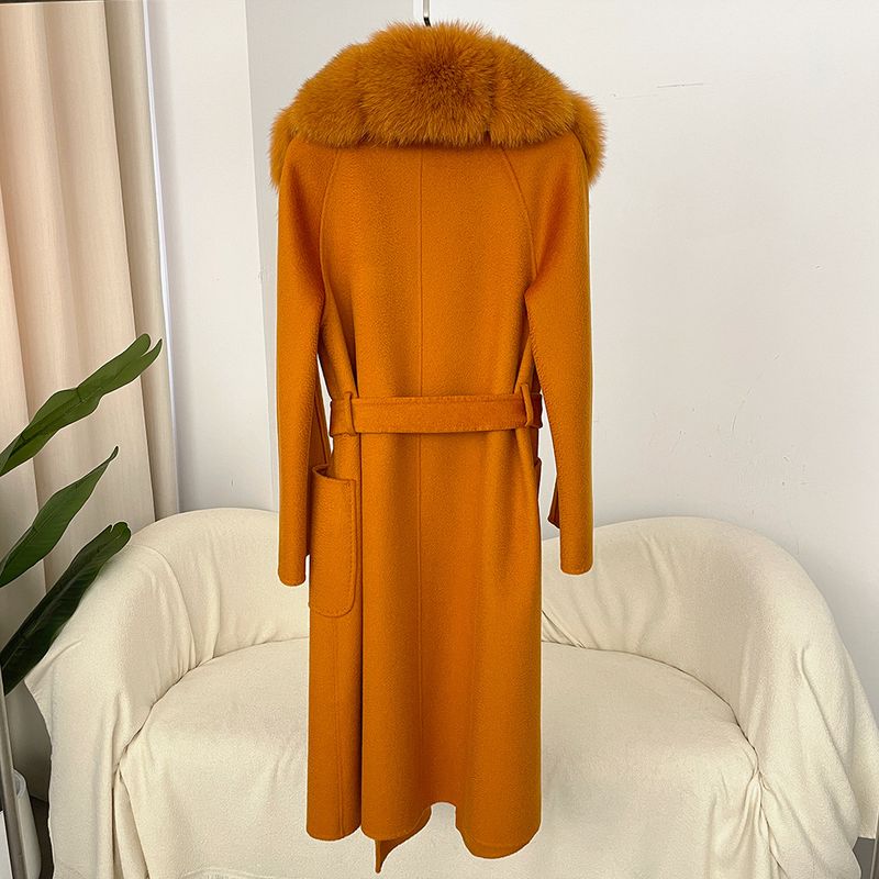 Luxe dubbelzijdige wollen jas met vossenbontkraag voor dames - elegante oversized lange jas in meerdere kleuren_voghion.com