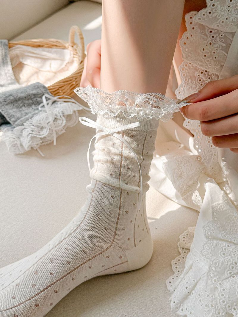 Ohne Knochen Süße Wind Spitze Bogen Weibliche Mittleren Koreanischen Ausgabe Nette Zubehör Stapeln Socken_voghion.com