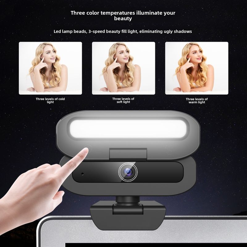 Telecamera per conferenza live USB con luce di riempimento 4K B18 per computer_voghion.com