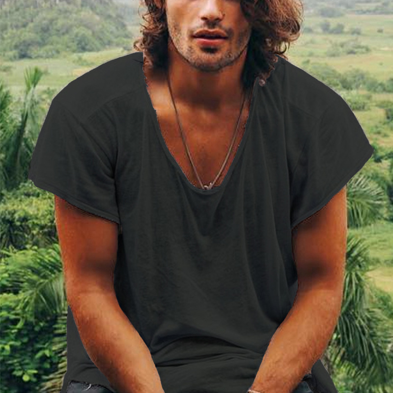 Men's Solid Color Imitation Cotton Casual Thin Short-sleeved T-shirt_voghion.com
