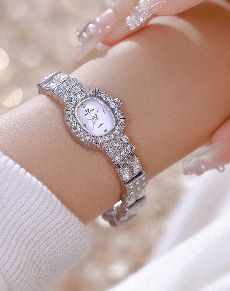Luxury Gold Watches For Women Oval Dial Crystal Bracelet Elegant Small Quartz Wristwatch Exquisite Dress Watch Waterproof_voghion.com