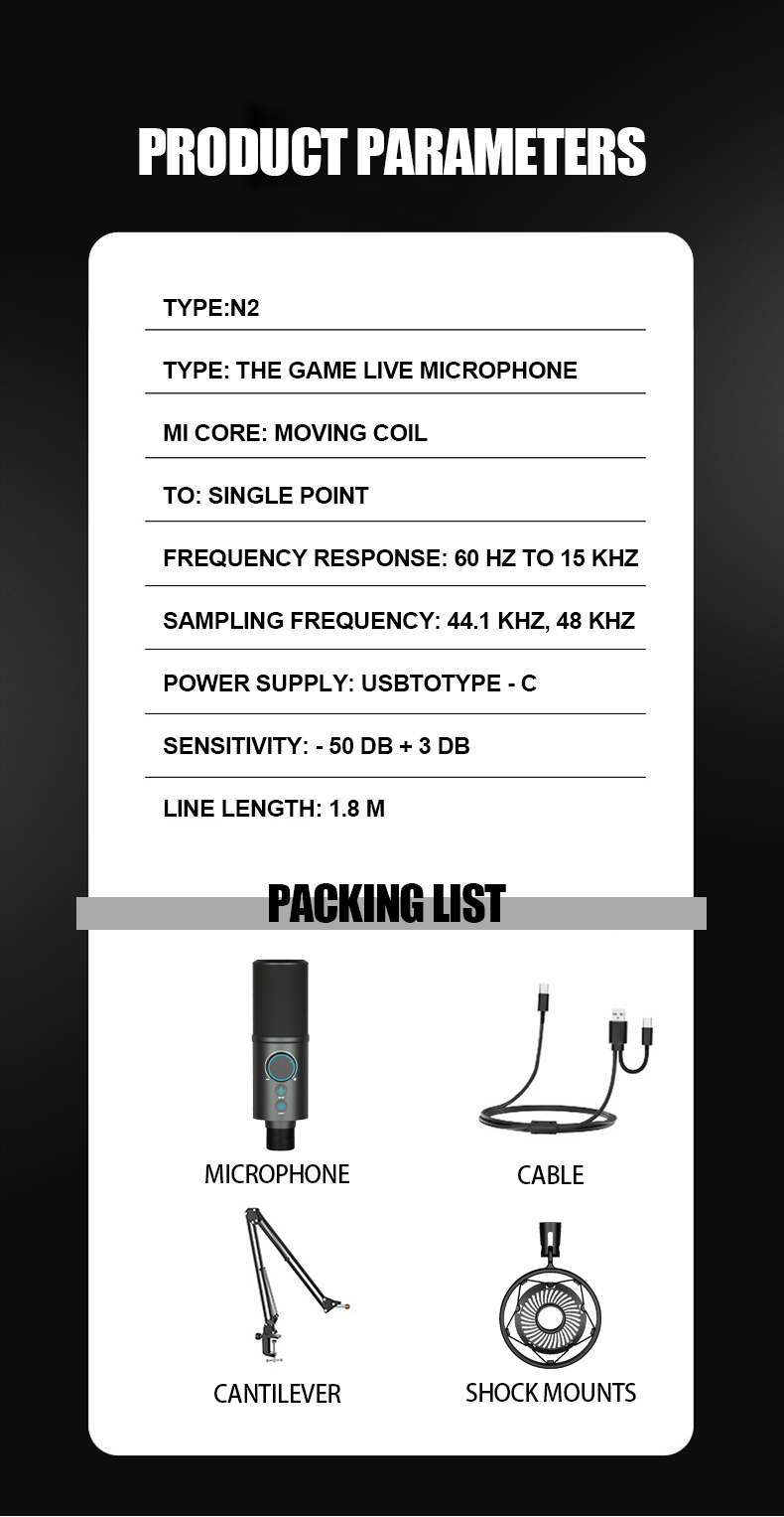 RGB Professional USB Moving-coil microphone with cantilever stand set_voghion.com