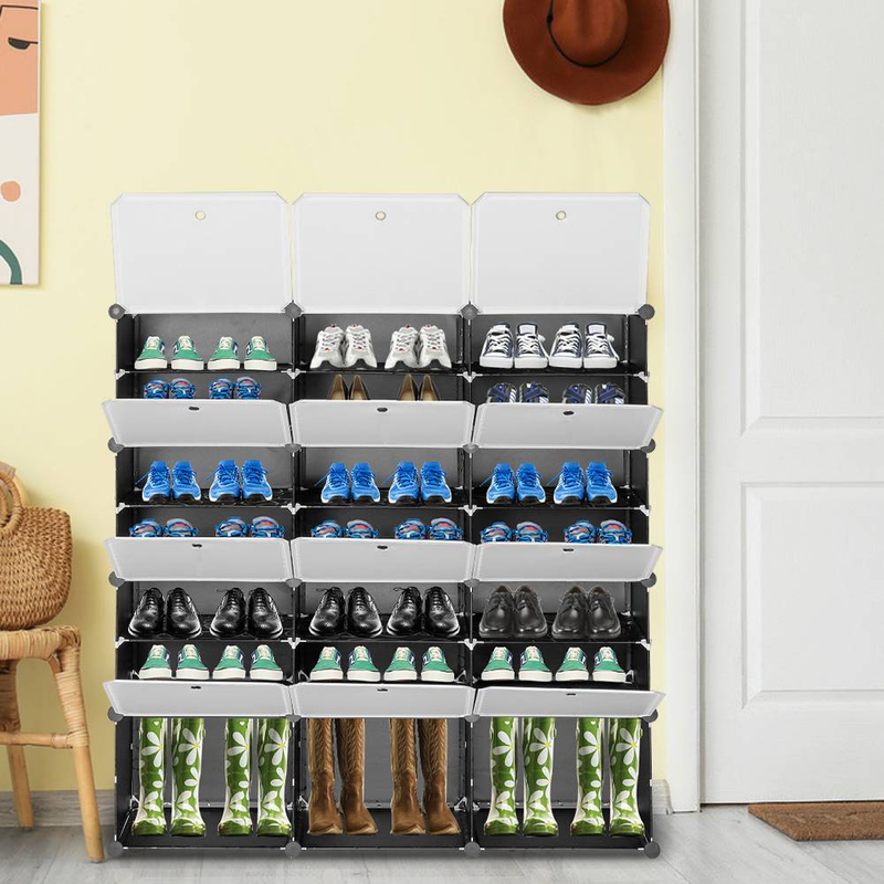 Tragbares Schuhregal mit 7 Ebenen, für 42 Paar Schuhe, Organizer, 21 Fächer, Turmregal, Lagerschrank, Ständer, erweiterbar, für Absätze, Stiefel, Hausschuhe, Schwarz_voghion.com