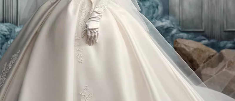 Ropa de mujer Nueva novia Velo principal de satén con cola larga_voghion.com