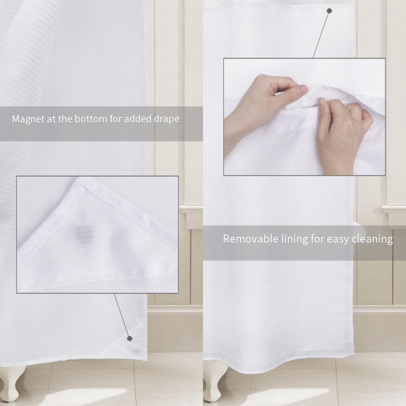 Cortina de chuveiro Jacquard com bolinhas sem ganchos – Divisória de banheiro de poliéster à prova d'água com duas camadas, 180 x 180 cm (183 x 190 cm reais), várias cores_voghion.com