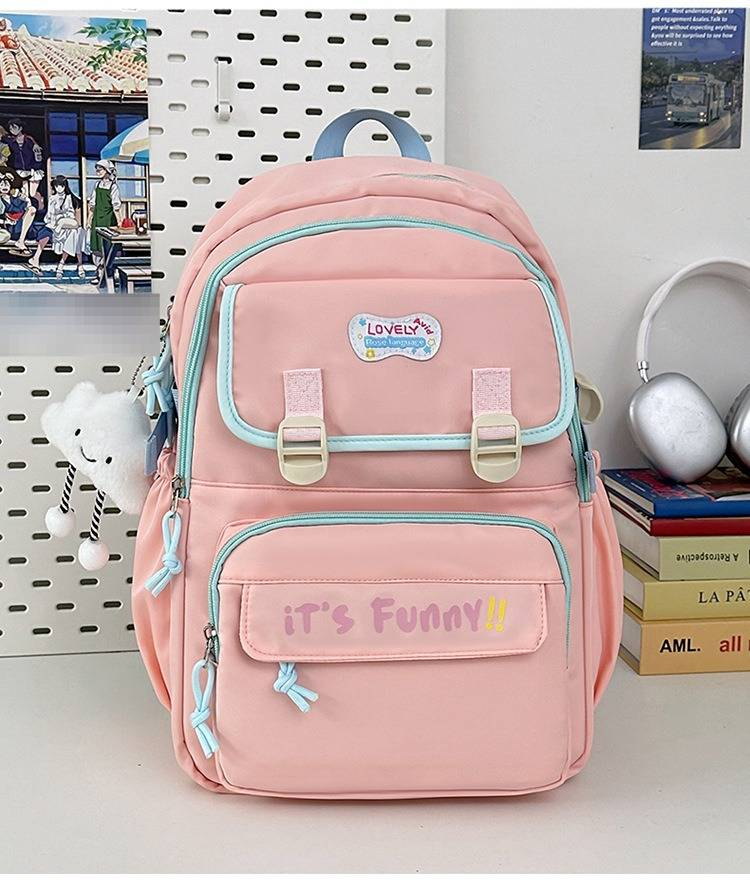 GUIYU Stilvoller Nylon-Rucksack für Schule und Uni – leicht, geräumig und trendig mit mehreren Taschen (Pink, Lila, Khaki, Blau, Grün, Schwarz)_voghion.com