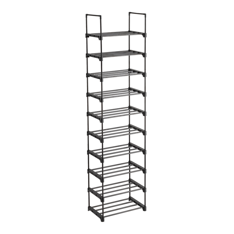 Étagère à chaussures à 4 niveaux avec cadre en métal et 10 tablettes réglables | 45 x 30 x 174 cm, rangement robuste pour entrée et placard (noir)_voghion.com