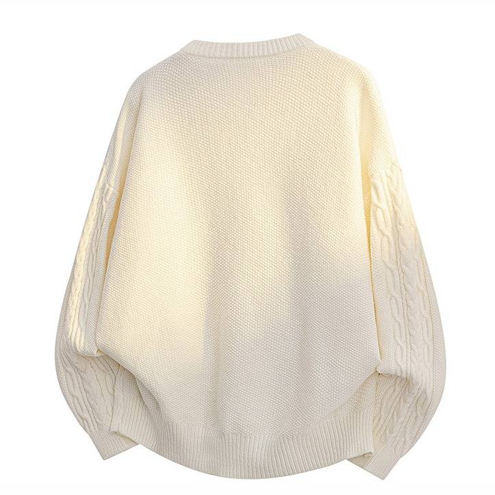 Kabelgebreide unisex trui – getextureerde ronde hals trui (M-3XL, 4 zachte tinten)_voghion.com