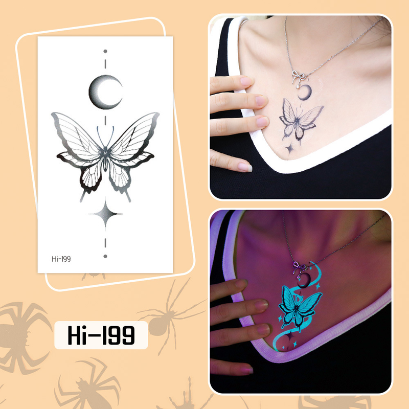 Adesivi per tatuaggi temporanei luminosi di Halloween, cartoni animati, zucca, teschio e farfalla per bambini._voghion.com