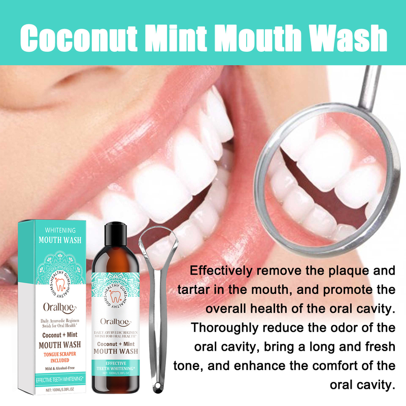 Oralhoe Coconut Mint Mouth Wash, Whitening Teeth Yellow Teeth Stains Tongue Coating Clean Fresh Breath Oral Care_voghion.com