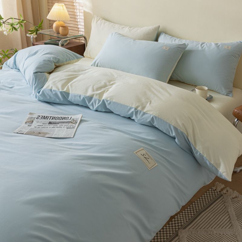 Set copripiumino in morbido cotone lavato con design bicolore - Biancheria da letto traspirante e delicata sulla pelle per casa, dormitorio, hotel_voghion.com