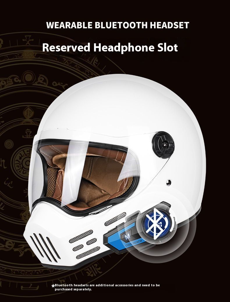 Casco integrale da moto retrò certificato 3C con Bluetooth - Design vintage "muso di maiale", calotta in ABS leggera, opzioni lenti trasparenti/fumé_voghion.com